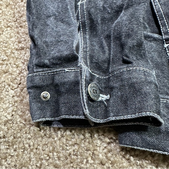 Vintage Godbody Black Denim Jacket Men’s Size XL Button Up Streetwear Hip Hop - Picture 4 of 13